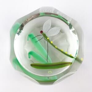 Perthshire 1986C Aventurine Dragonfly Faceted Clear Lampwork Insect Paperweight